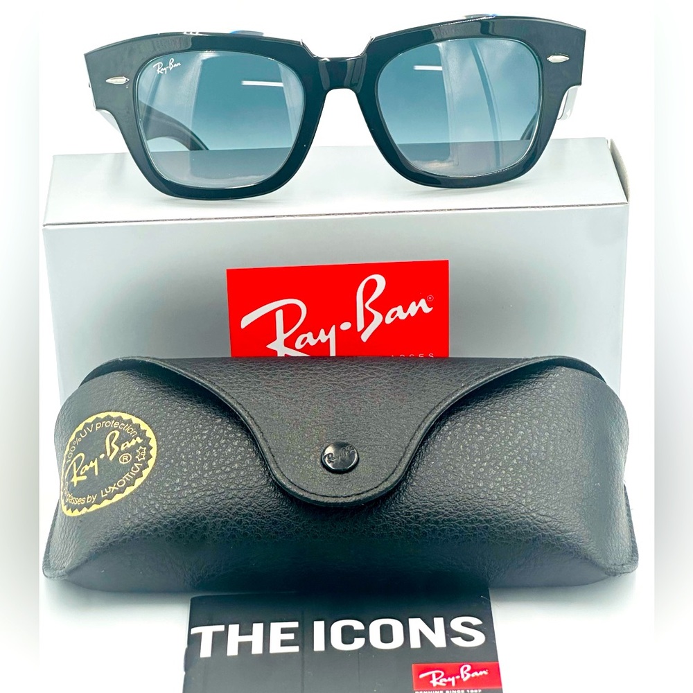 Ray-Ban State Street Women’s Sunglasses RB2186 49m  Black w/ Gradient Blue Lens - Picture 3 of 8
